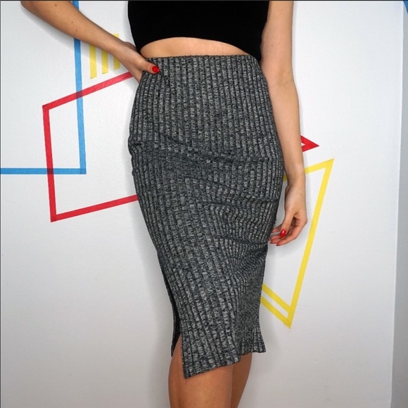 Topshop Double Slit Grey Pencil Skirt - Picture 1 of 3